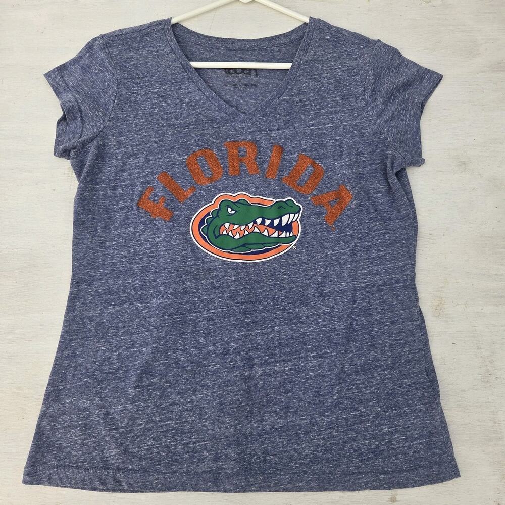 Florida Gators V Neck T Shirt Womens Large NCAA Short Sleeve Touch Blue Heather